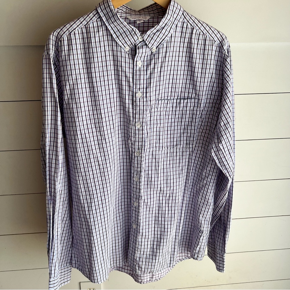 Clothing Arts Men's Blue Purple Checkered Pick Pocket Proof Travel Shirt Size XL